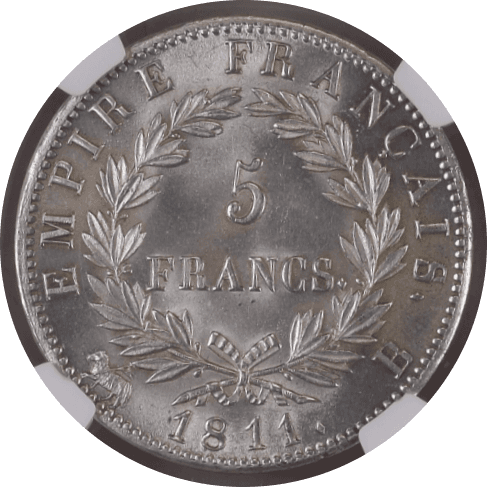 【MS62】1811年 フランス 第一帝政 ナポレオン1世 5フラン銀貨(裏)