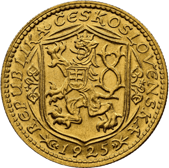【MS62】1925年 チェコスロバキア 1ダカット金貨(裏)