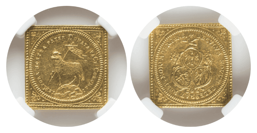 【AU58】1700年 神聖ローマ帝国 ドイツ ニュルンベルク リストライク 角ラムダカット 1ダカット 金貨