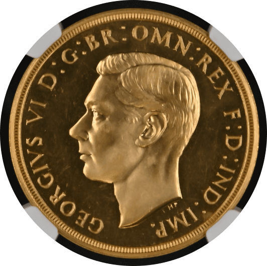 【PF65】1937年 イギリス ジョージ6世 5ソブリン金貨(表)