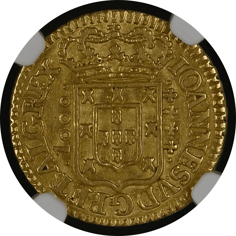 【MS63】1741年 ポルトガル ジョアン5世 1000レイス 金貨(表)