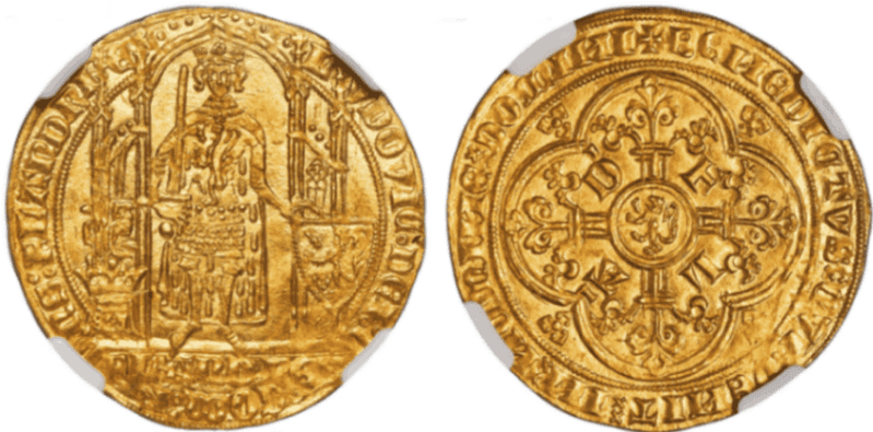 【MS 65】1346年?84年 ベルギー フランダース ルイ・ド・マール王 シェーズドール金貨