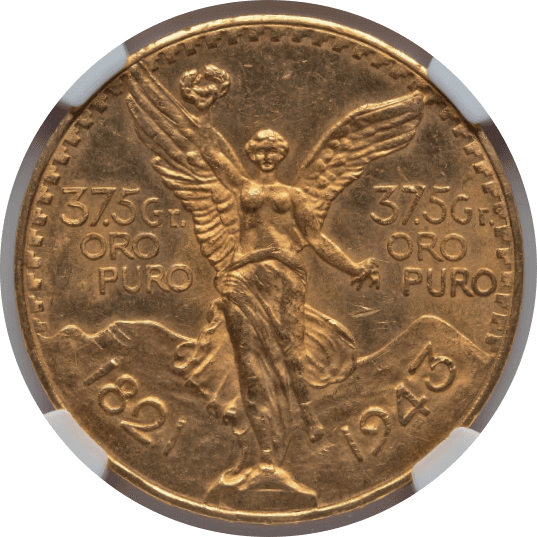 【MS64】1943年 メキシコ 勝利の女神 50ペソ金貨(表)