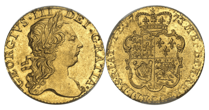 【MS62】1773年 イギリス ジョージ3世 1ギニー金貨(表)