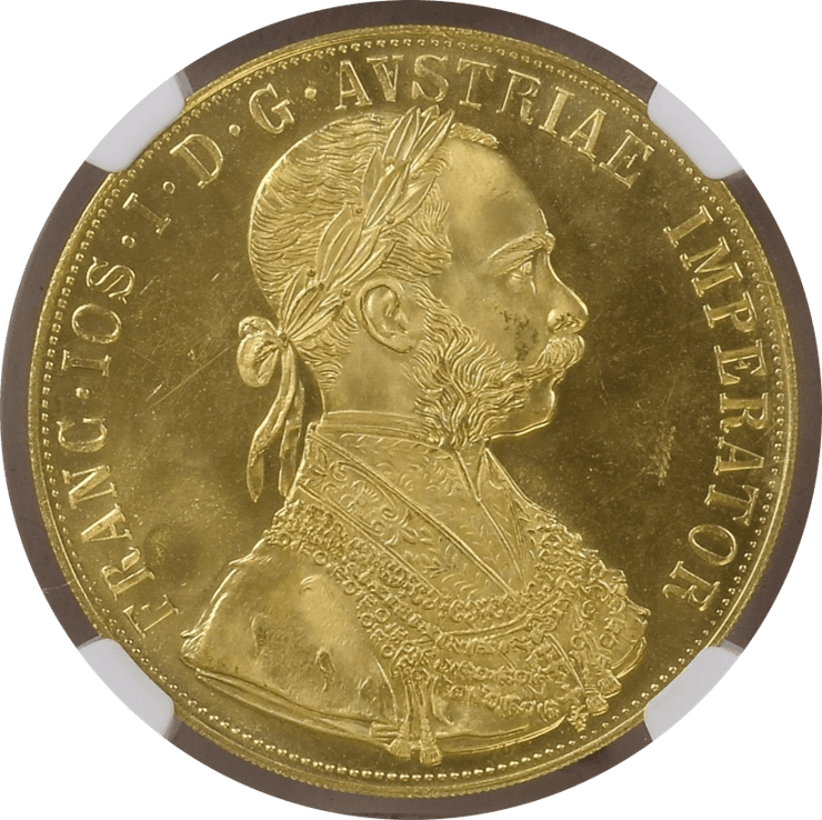 【MS67】1915年 オーストリア フランツ・ヨーゼフ1世 リストライク 4ダカット金貨(表)