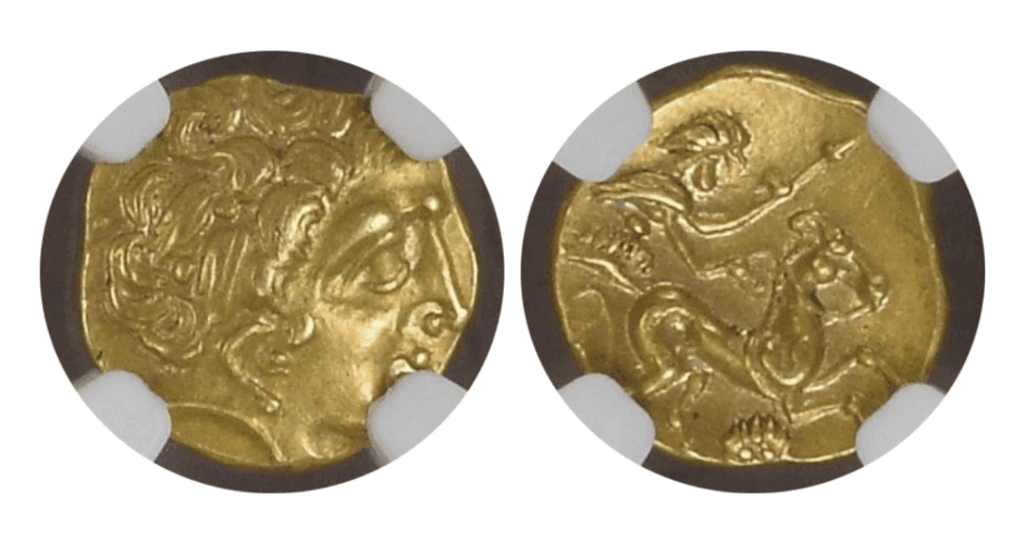 【AU★ 5/5 4/5】紀元前3世紀〜紀元前2世紀 古代ギリシャ フィリッポス2世1/4スターテル金貨