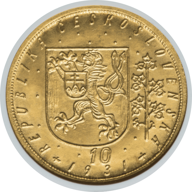 【MS64】1931年 チェコスロバキア 10ダカット金貨(裏)