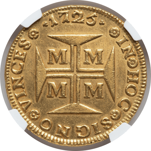 【MS61】1725年 ポルトガル領ブラジル ジョアン5世 20000レイス金貨(表)