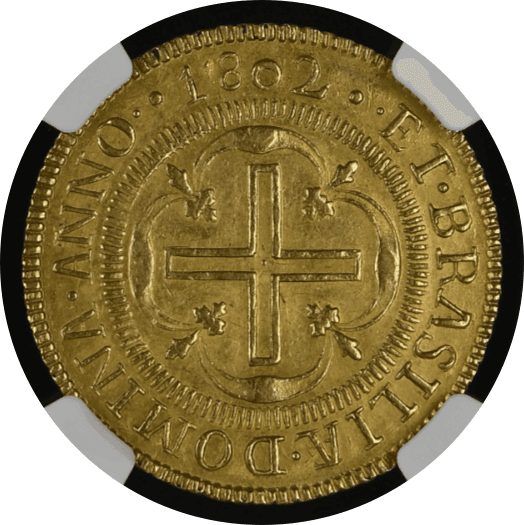 【MS62】1802年 ポルトガル領ブラジル マリア1世 4000レイス 金貨(裏)