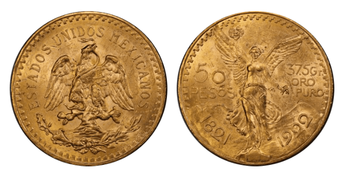 【MS62〜MS65】1921年〜1946年 メキシコ 勝利の女神 50ペソ金貨 15枚フルセット(表)