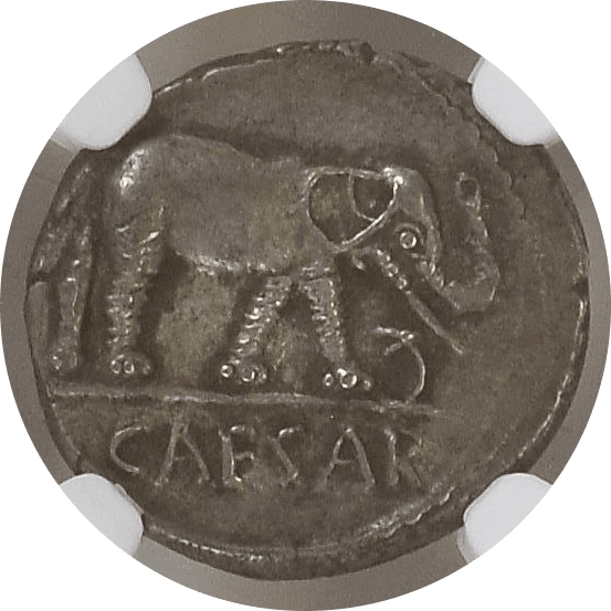 【Ch AU 5/5 4/5】紀元前44年頃 古代ローマ帝国 ユリウス・カエサル(ジュリアス・シーザー) デナリウス銀貨(表)