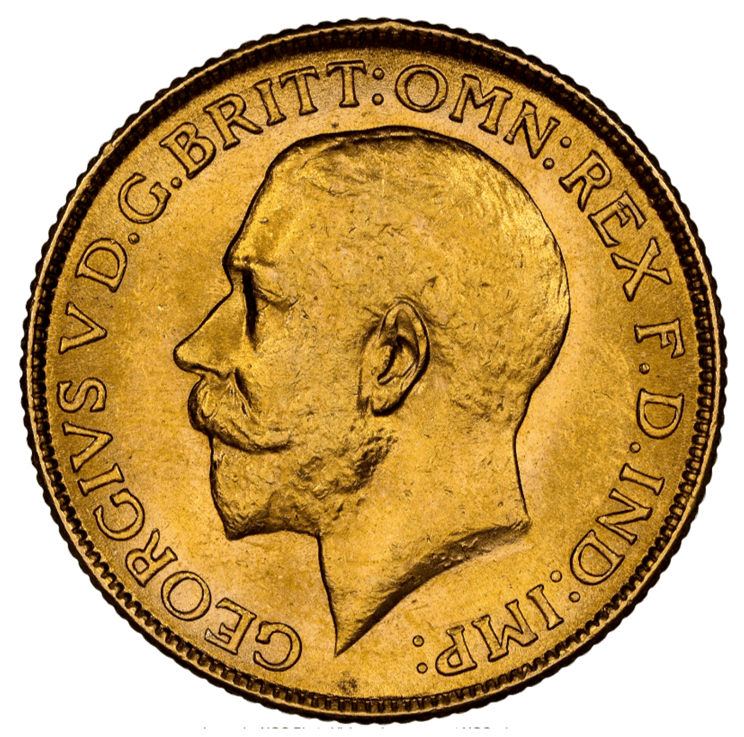【MS64+】1918年 英領インド ジョージ5世 ソブリン金貨(表)