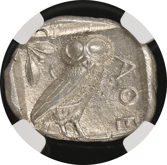 【MS 4/5 4/5】紀元前440年〜404年 古代ギリシア アッティカ 女神アテナ テトラドラクマ フクロウ銀貨(裏)