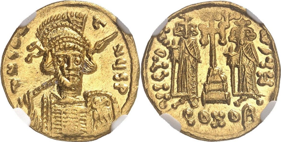 【MS 4/5 4/5】668年?685年 ビザンツ帝国(東ローマ帝国)コンスタンティノス4世 ソリダス金貨(表)