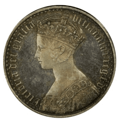 【PR64+ CAMEO】1847年 イギリス ヴィクトリア女王 ゴチッククラウン銀貨 アンデシモエッヂ(表)