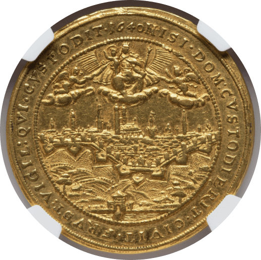 【AU53】1640年 神聖ローマ帝国 ドイツ バイエルン マクシミリアン1世 都市景観 5ダカット金貨(裏)
