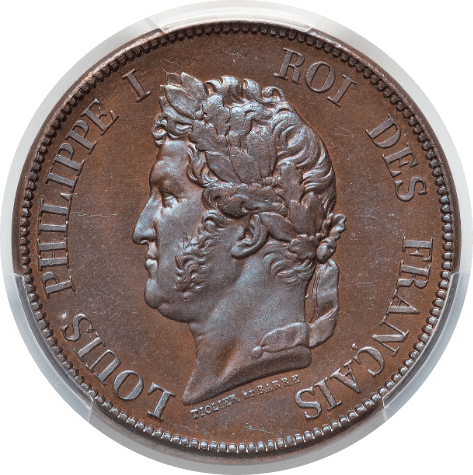 【SP65 BN】1839年 フランス フィリップ1世 試鋳貨 1デシーム銅貨(表)