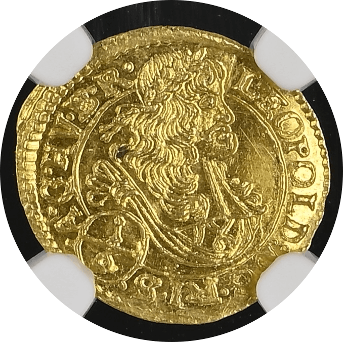【MS64】1686年 神聖ローマ帝国 ハンガリー レオポルト1世 1/6ダカット金貨(表)