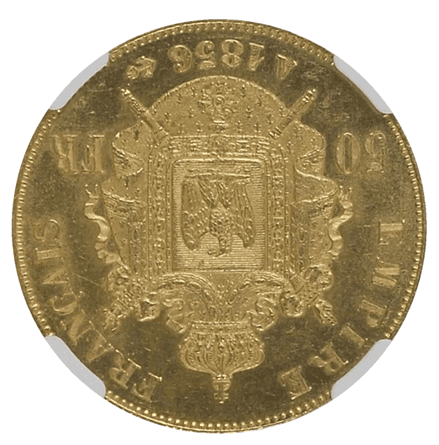 【MS63】1856年A 第二帝政フランス ナポレオン3世 50フラン金貨(裏)