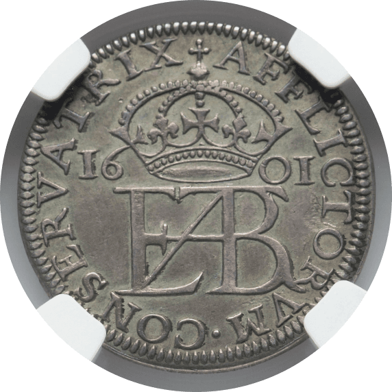 【AU55】1601年 イギリス イングランド エリザベス1世 試鋳貨 グロート銀貨(裏)