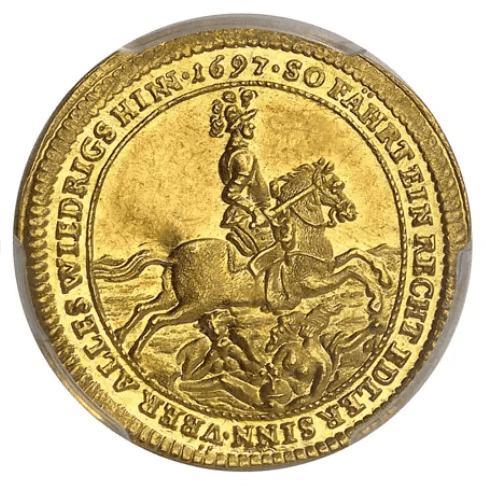 【MS61】1697年 神聖ローマ帝国 ドイツ ホーエンローエ=ノイエンシュタイン ヴォルフガング・ユリウス 1ダカット金貨(裏)