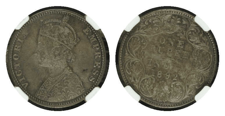 【MS64】1892年 英領インド ヴィクトリア女王 1ルピー銀貨