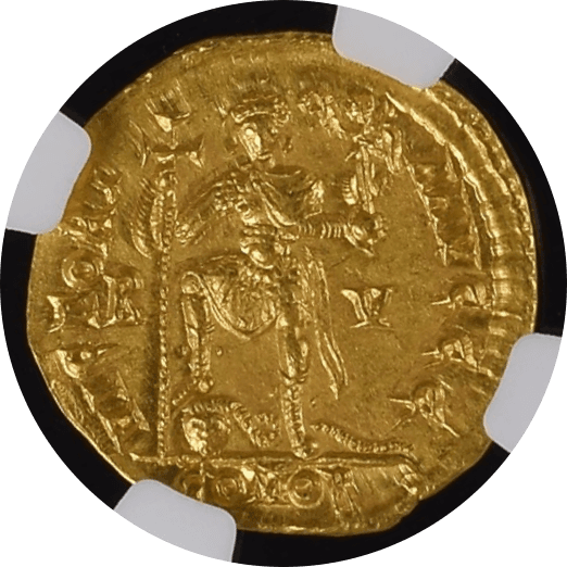 【MS 5/5 4/5】425年-445年頃 古代西ローマ帝国 ヴァレンティニアヌス三世 ソリダス金貨(裏)