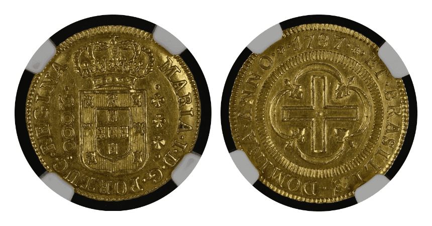 【MS62】1787年 ポルトガル領ブラジル マリア1世 2000レイス 金貨