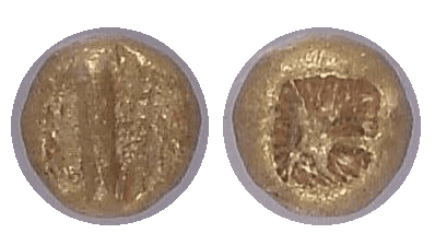 【MS 5/5 4/5】紀元前650年?600年 古代ギリシア イオニア 1/24 スターテル エレクトラム貨(表)