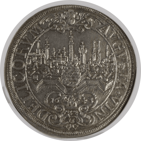 【MS 63+】1643年 ドイツ 神聖ローマ帝国 フェルディナンド3世 アウグスブルグ 都市景観 ターラー銀貨(裏)