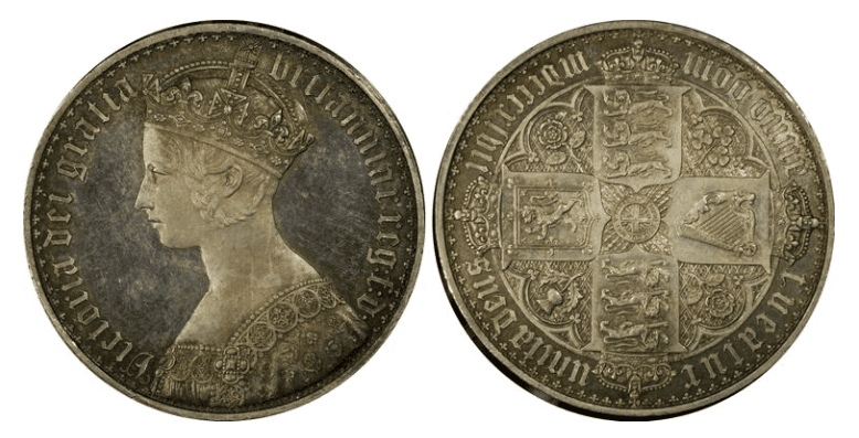 【PR64+ CAMEO】1847年 イギリス ヴィクトリア女王 ゴチッククラウン銀貨 アンデシモエッヂ