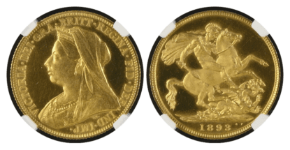 【 PF65 CAMEO】1893年 イギリス ヴィクトリア女王 オールドヘッド 1ソブリン金貨