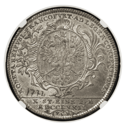 【MS63+】1772年 神聖ローマ帝国 ドイツ フランクフルト 都市景観 ターラー銀貨(裏)