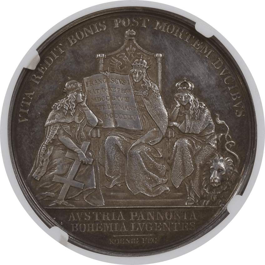 【MS62】1835年 オーストリア フェルディナンド1世 神聖ローマ帝国フランツ2世 追悼 銀メダル(裏)