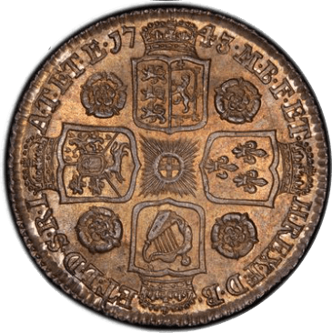 【MS64】1743年 イギリス ジョージ2世 シリング 銀貨(裏)