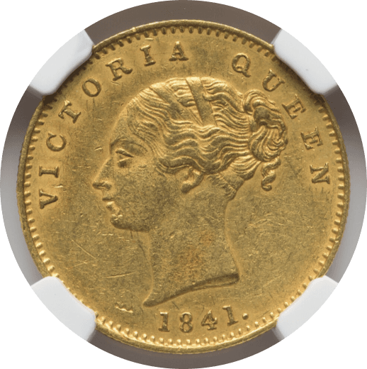 【AU58】1841年 イギリス領インド 東インド会社 ヴィクトリア女王 モハール金貨(表)