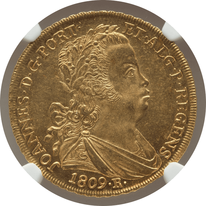 【MS63】1809年R ブラジル ジョアン王太子 6400レイス金貨(表)