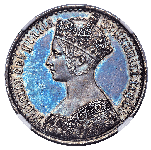 【PF61】1847年 イギリス ヴィクトリア女王 ゴチッククラウン銀貨 アンデシモエッヂ(表)