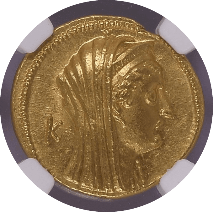 【MS 5/5 2/5】紀元前193/2年 古代エジプト プトレマイオス朝 アルシノエ2世 テトラドラクマ金貨(表)