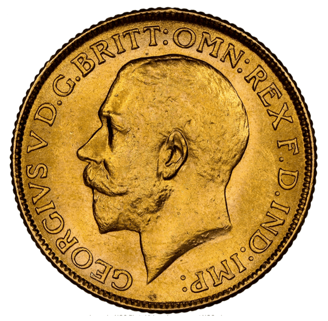 【MS64+】1918年 英領インド ジョージ5世 ソブリン金貨(表)
