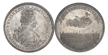 【MS65】1704年 神聖ローマ帝国 ドイツ ブラウンシュヴァイク=ヴォルフェンビュッテル公国 アントン・ウルリヒ ターラー銀貨(表)
