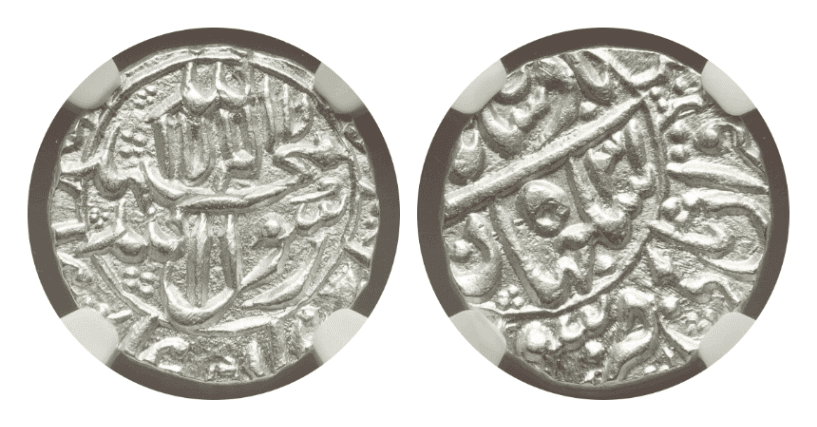 【MS63】1657/58年(ヒジュラ歴1068年) インド ムガル帝国 シャー・ジャハーン 1/2ルピー銀貨