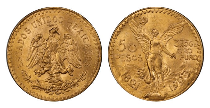 【MS62〜MS65】1921年〜1946年 メキシコ 勝利の女神 50ペソ金貨 15枚フルセット(裏)