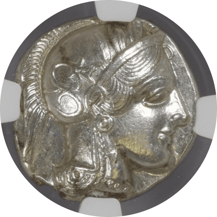 【Ch AU 5/5 4/5】紀元前440年?404年 古代ギリシャ アッティカ 女神アテナ テトラドラクマ フクロウ銀貨(表)