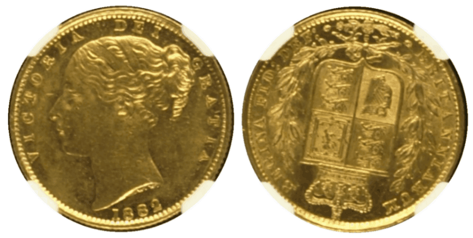 【AU58】1882年S オーストラリア ヴィクトリア女王 シールド 1ソブリン金貨
