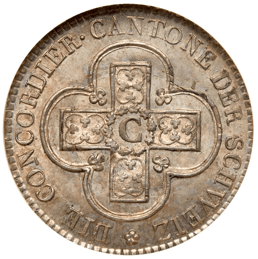 【MS65】1826年 スイス ベルン 2・1/2バッツェン銀貨(裏)