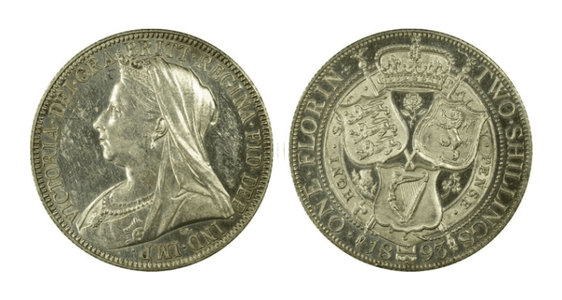 【PR61 CAMEO】1893年 イギリス ビクトリア女王 フローリン銀貨