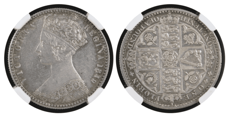 【MS62】1849年 イギリス ヴィクトリア女王 ゴッドレス フローリン 2シリング銀貨