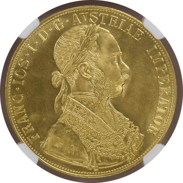 【MS66】1915年 オーストリア フランツ・ヨーゼフ1世 リストライク 4ダカット金貨(表)
