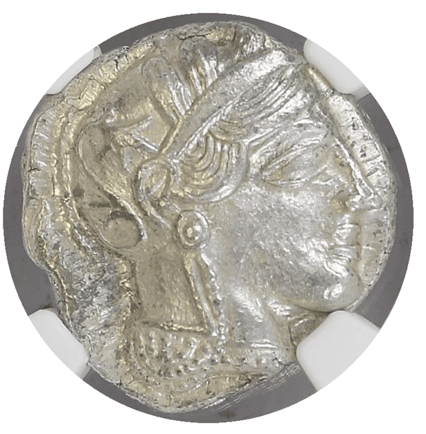 【Ch AU 4/5 3/5】紀元前440年?404年 古代ギリシャ アッティカ 女神アテナ テトラドラクマ フクロウ銀貨(表)